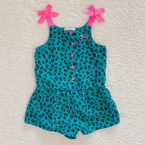 Juicy Couture Girls Romper Size 4t Teal Blue Leopard Cheetah Animal Print Pink